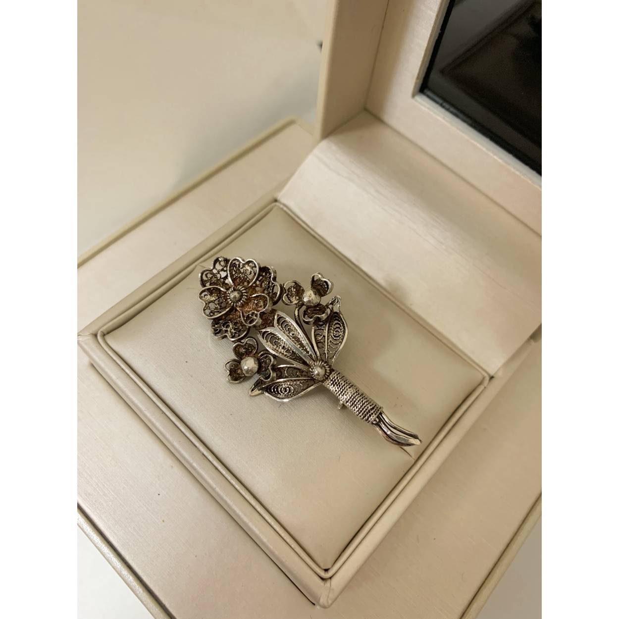 VINTAGE zilveren broche - bloem parel