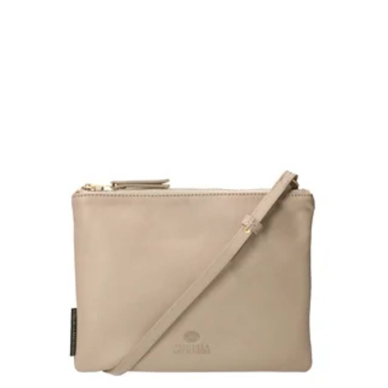 Soft nappa leren crossbody tasje in de kleur taupe.
H 17.5 x B 23 x D 3 cm