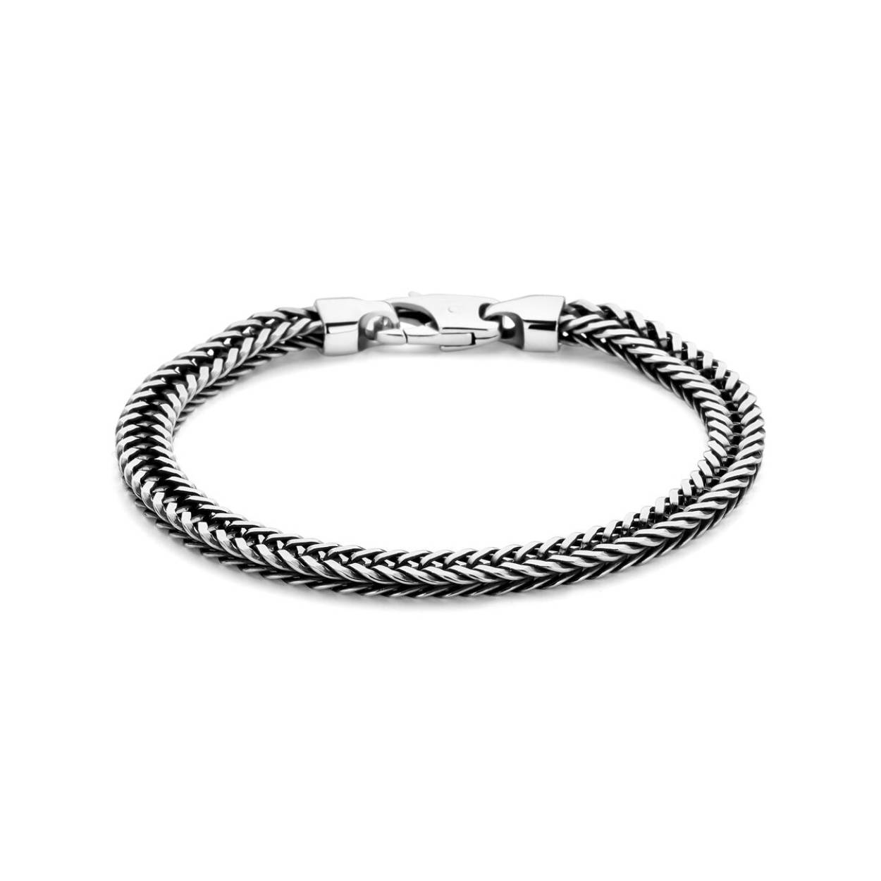 Afwerkinggepolijst
Materiaalzilver geoxideerd
Schakeltypevossestaart/palmier
circa metaalgewicht (g)21.3
Lengte zonder extensie (cm)21