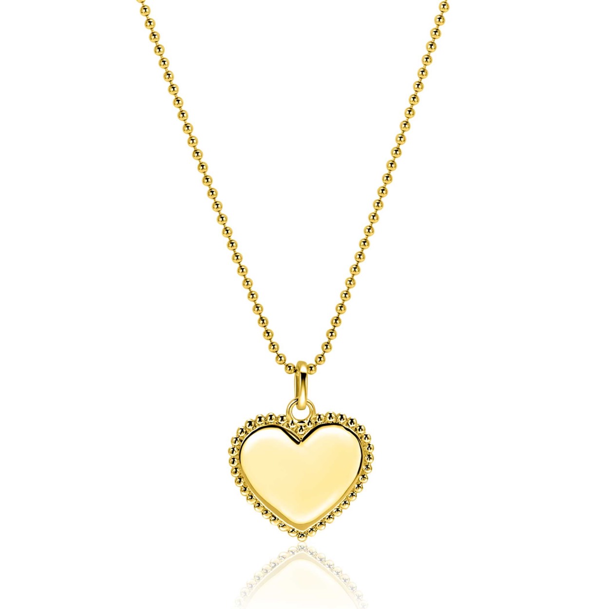 ZINZI gold plated zilveren hanger hart met parelrand in 21mm grootte. Ideaal om een gravure in te zetten! Vervaardigd van eerste gehalte zilver (925) en extra geel verguld. Exclusief ketting geprijsd.