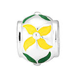 ronde bedel met groen en gele bloem