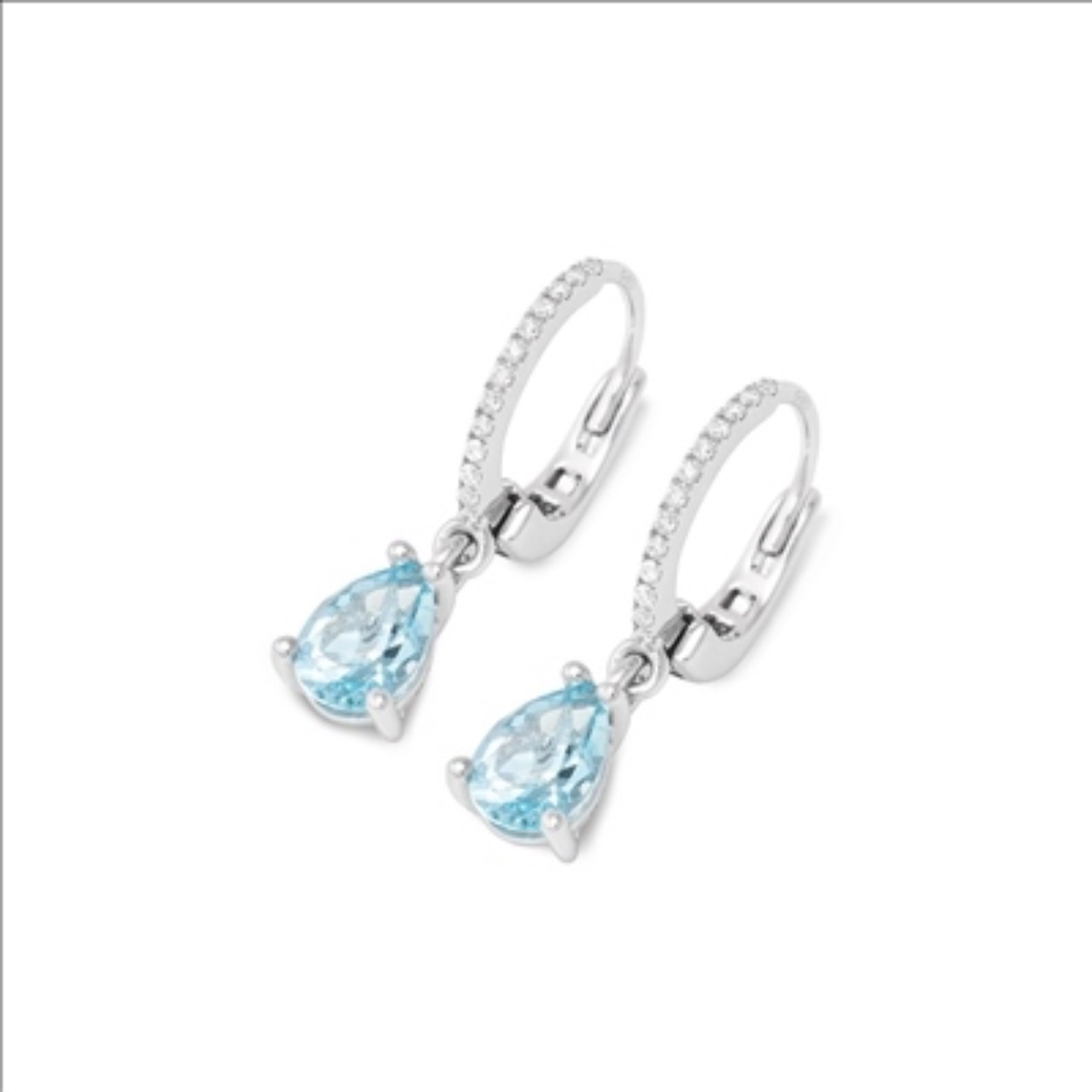 18 karaat witgouden oorhangers diamant London blue topaas 
