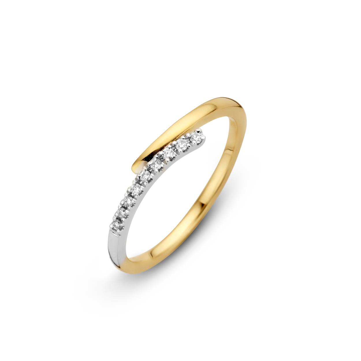 Prachtige bicolor ring met 9 diamanten van totaal 0.07ct. Deze ring behoort tot de Premium collectie van Briljant Sieraden.