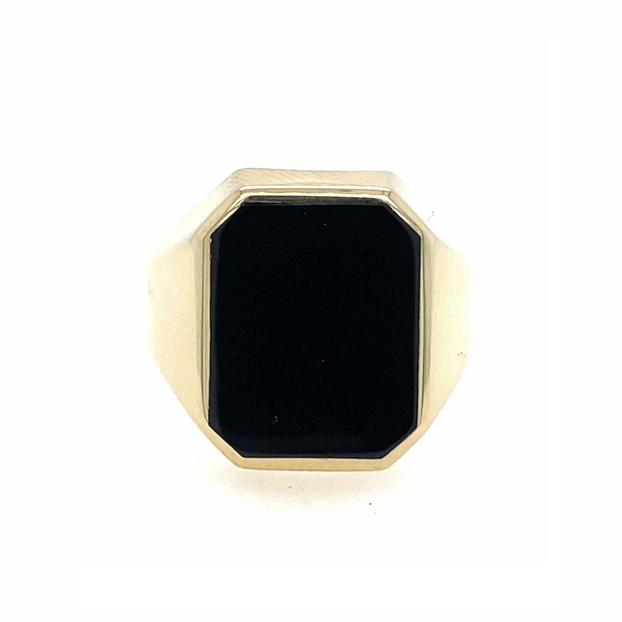Herenring geelgoud onyx