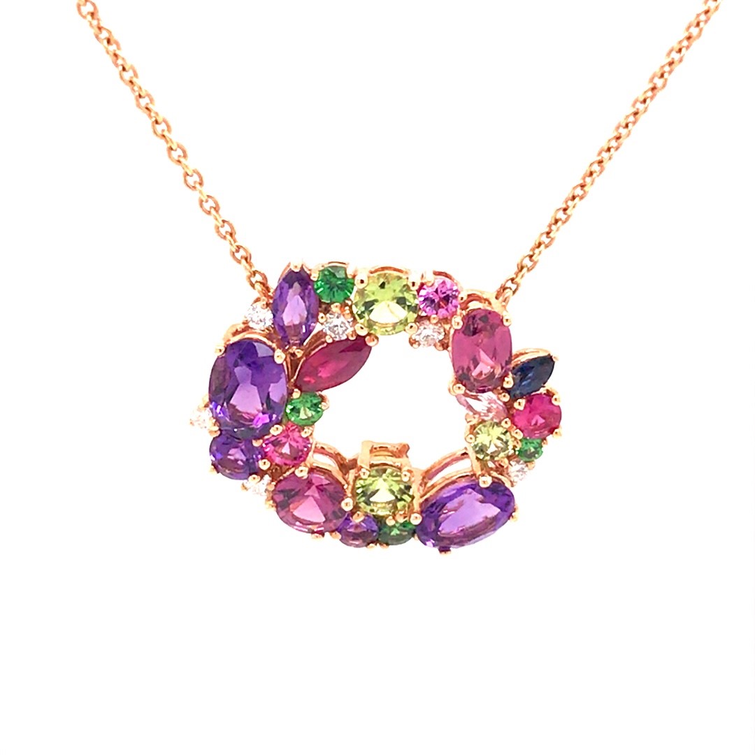 18 krt rosé gouden collier met edelstenen