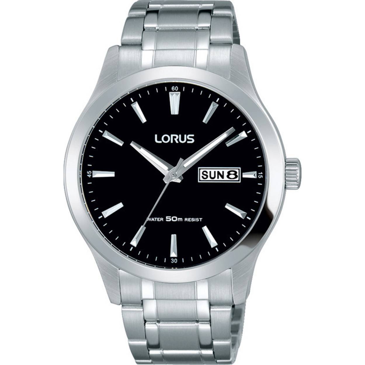 Lorus Quarts heren pols horloge model RXN23DX-5 staal met stalen band 5 ATM waterdicht.