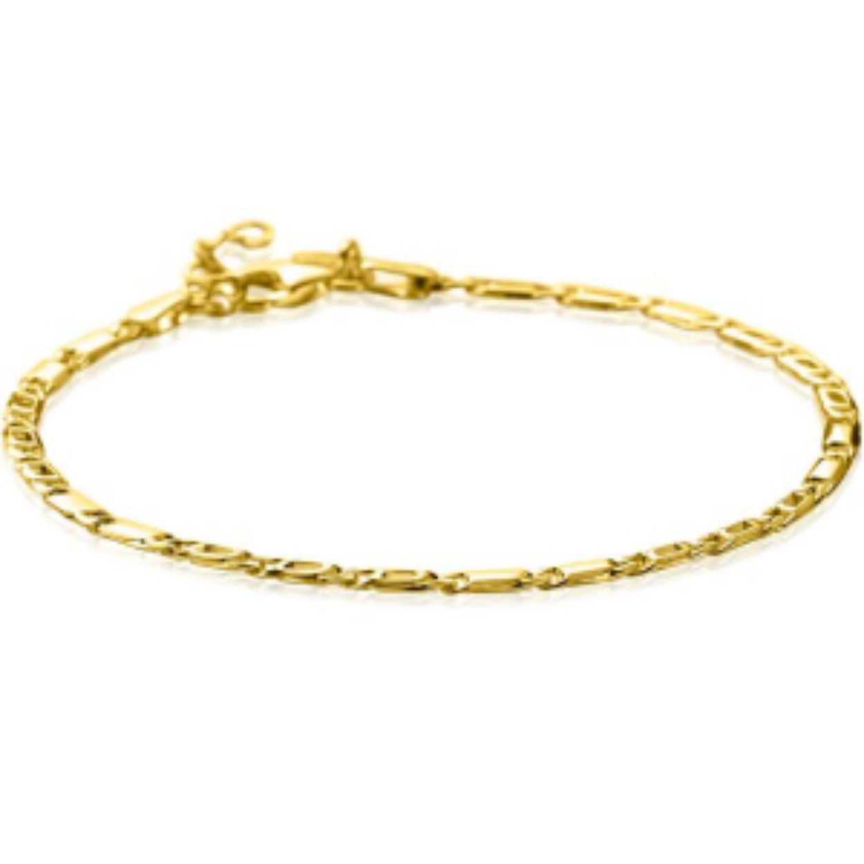 ZINZI Gold 14 karaat gouden massieve armband met valkenoog schakels gecombineerd met glimmende plaatjes van 2,6mm breed. De lengte van de armband is te variëren tussen 17 en 19cm. Vervaardigd van geheel 14 karaat goud (585). En herkenbaar 'Zinzi' door het kleine gouden Zinzi hartje bij de sluiting.