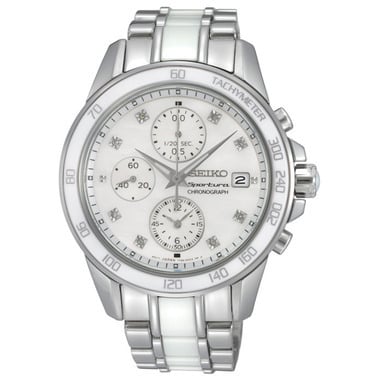 Een prachtig dameshorloge van het merk Seiko. In de kleuren wit en zilver.