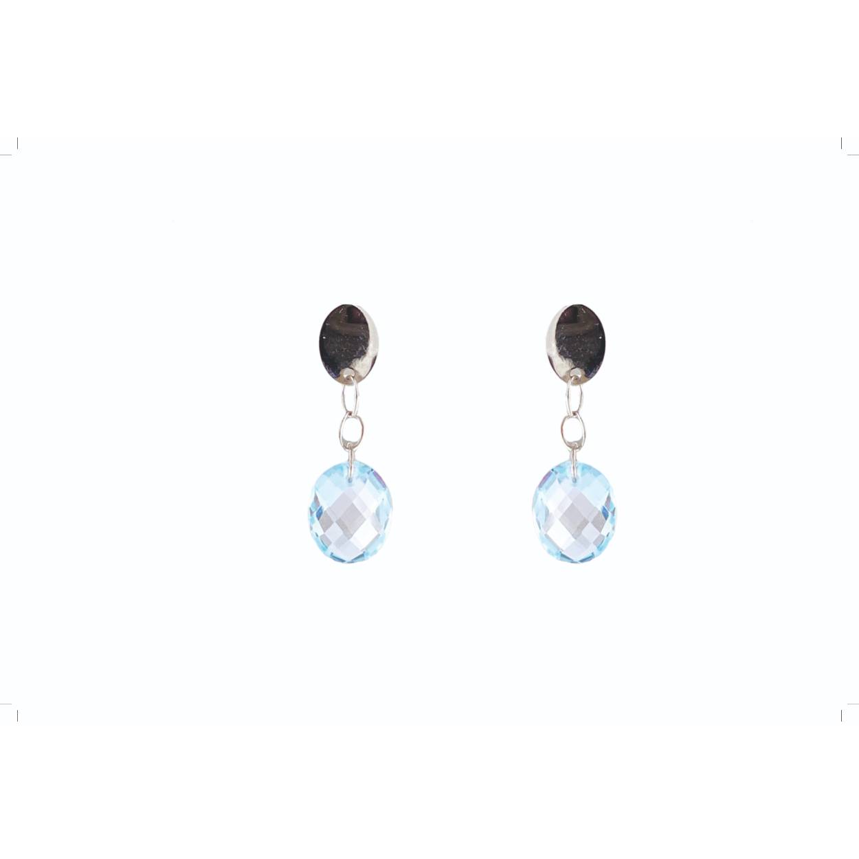 Wit gouden oorbellen 18 karaat + blauwe steen 