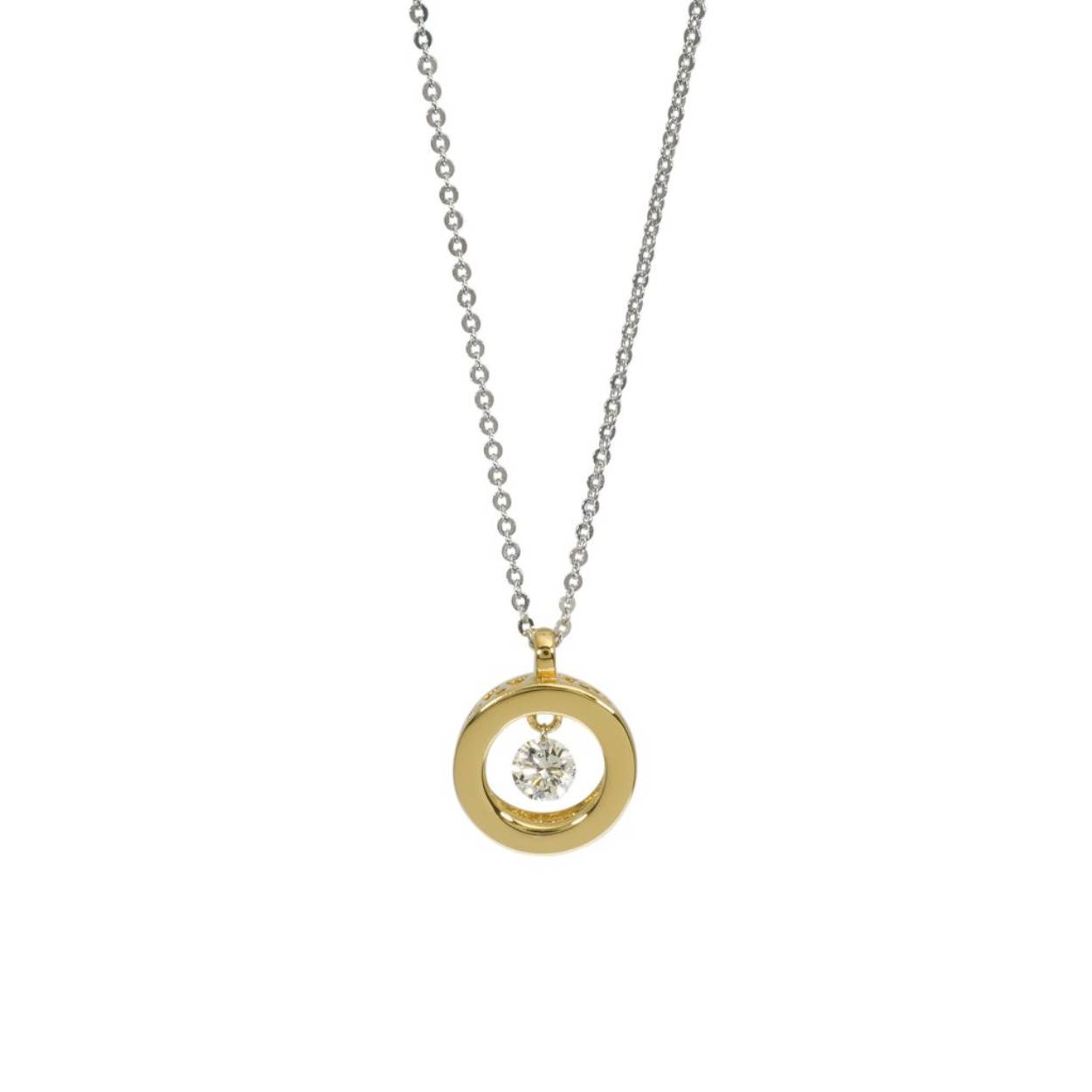 Ponte Vecchio 18k witgouden verstelbaar collier met geelgouden hanger met diamant