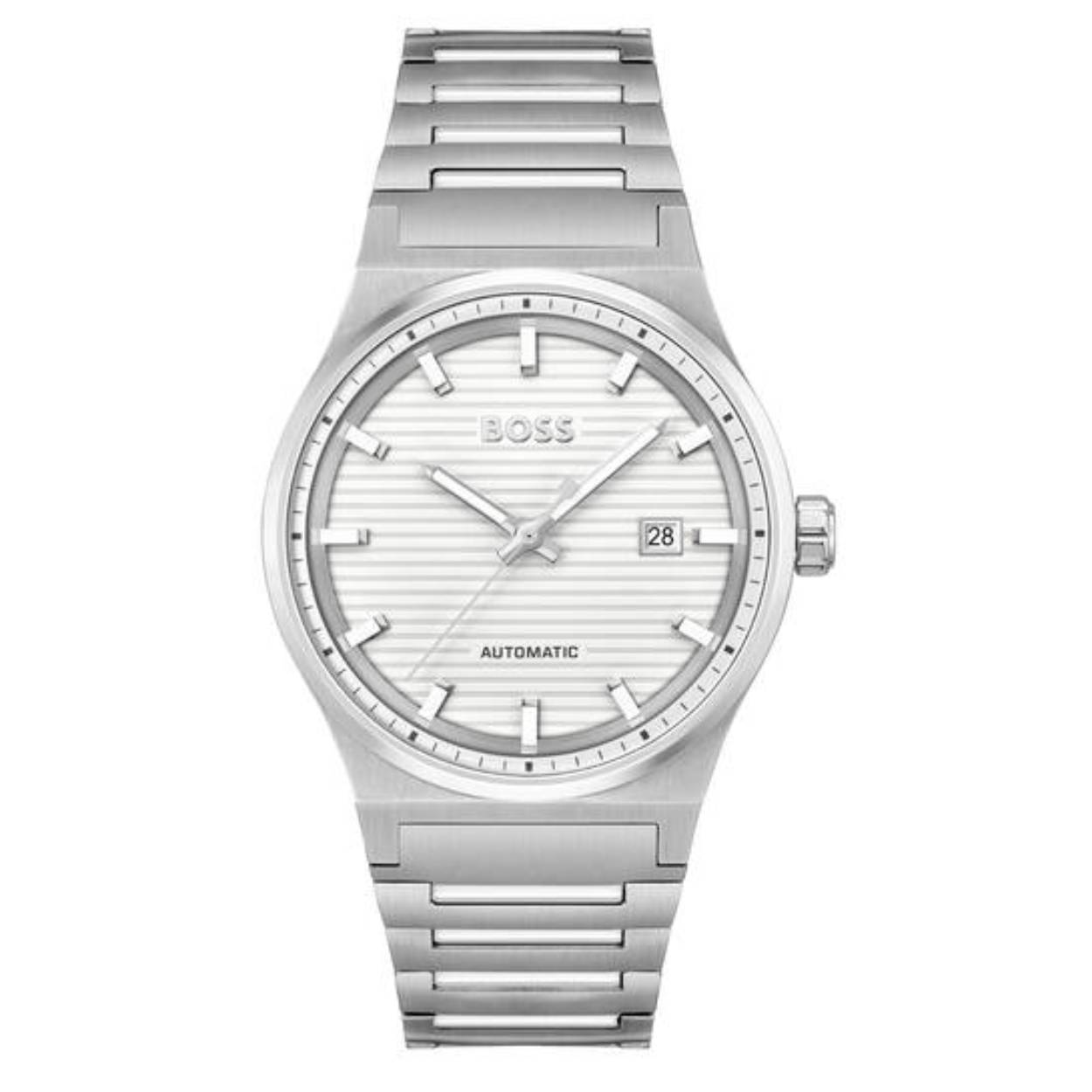 Dit CANDOR horloge van BOSS by Hugo Boss is voorzien van een Automatisch 8215 Miyota uurwerk en laad een veer op door middel van pols beweging. Het horloge heeft een gangreserve van ongeveer 42 uur en loopt accuraat met een bovengemiddeld 20~40 seconden per dag. Het horloge kan tevens met het draaien van de kroon worden opgewonden. De kast is 5Atm waterbestendig.