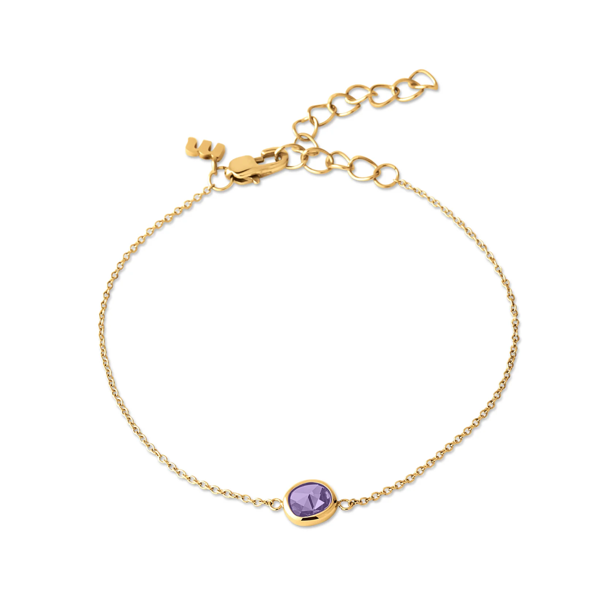 Melano armband scarlett goudkleurig met lavender steen