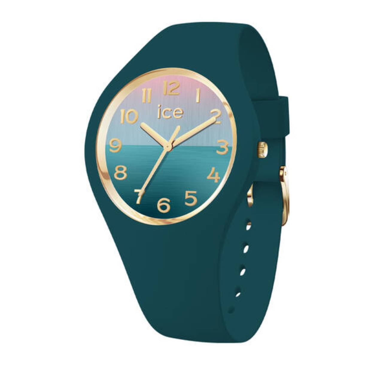 Ice-Watch ICE Horizon IW021354 Verdigris 40mm 
Dit unieke horloge van Ice-Watch uit de ICE Horizon serie met nummer IW021354 heeft een donkergroene doorlopende siliconen band met goudkleurige gesp die het uurwerk omringt. Op de groene metalic brushed wijzerplaat is de uursaanduiding dmv goudkleurige cijfers en wijzers aangegeven. Het horloge heeft een doorsnee van 40mm, een mineraalglas en is 10 ATM.

Het Merk:
Ice-Watch is een Belgisch merk van polshorloges. Al sinds 2007 ontwerpt en produceert Ice-Watch de meest opvallende collecties in kleurrijke en stoere modellen voor jong en oud. Het motto van het merk is "Change. You can." De horloges van Ice-Watch zijn vrolijk, opvallend en met een knipoog. De kleuren en bijzondere wijzerplaten spatten haast van de horloges af, waardoor deze altijd een bijzondere indruk achterlaten.

Specificaties:
- Ronde kastvorm
- Quartz uurwerk
- 10 ATM (Regen- & spatwaterdicht)
- Kleur horlogeband: Groen
- Siliconenband
- Mineraalglas
- Ø 40mm