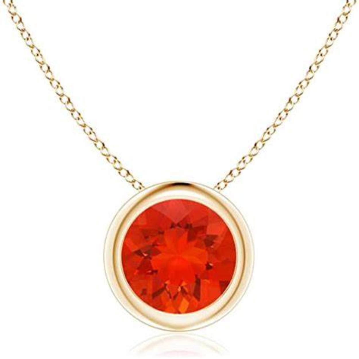 14k geelgouden hanger met 5 mm Mexicaanse Vuur Opaal inclusief collier