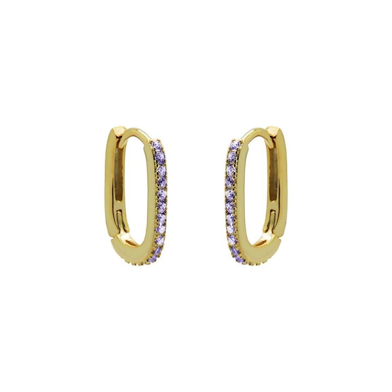 Plain Hinged Hoops Round Lavender Zirconia Square Goldplated 12MM