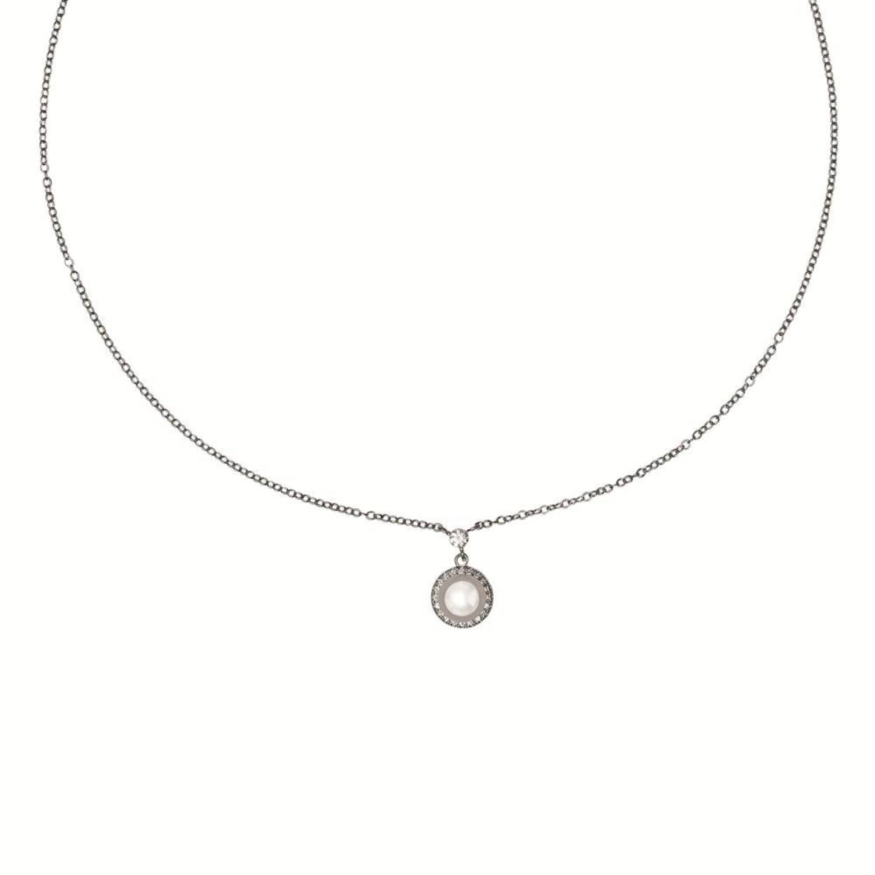 diamonfire collier met parel hanger.
De parel is rondom gezet met zirkonia's.
Het collier is verstelbaar tot 45 cm.