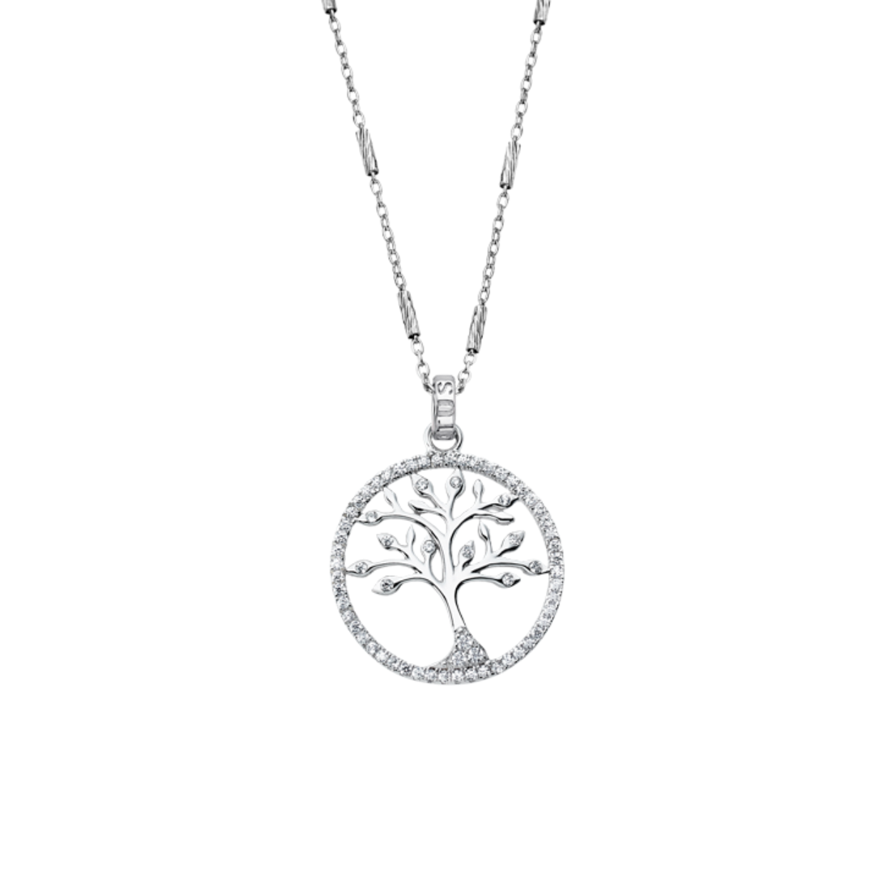 Zilveren ketting met hanger levensboom met zirconium Lotus silver