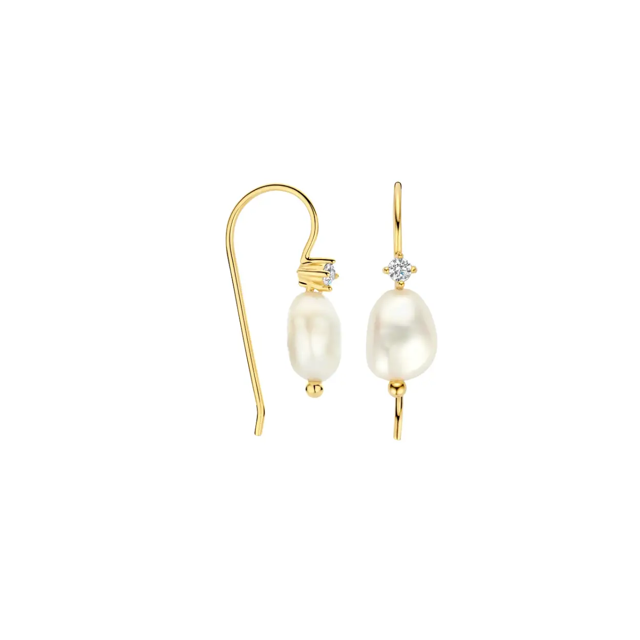 FJF Jewellery oorhangers zilver goldplated met zoetwaterparels en zirkonia's  FJF0030028YWH