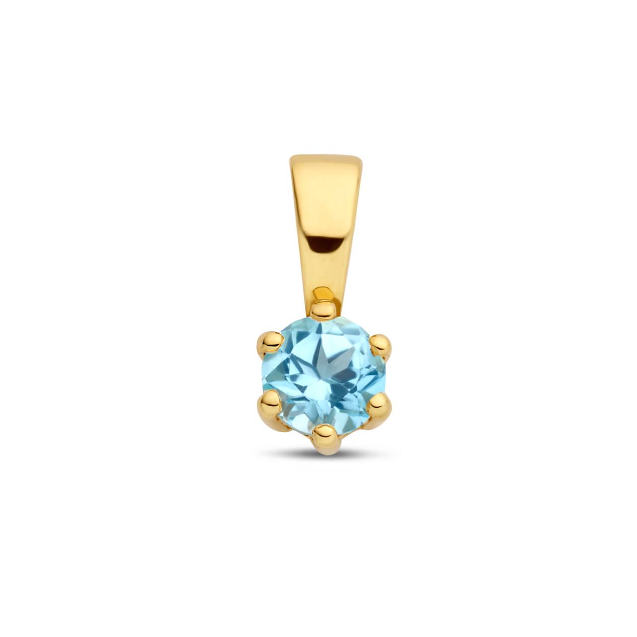 14k Geelgouden geboortesteen hanger uitgevoerd met een schitterende steen. De hanger heeft een afmeting van 9x4.2mm.