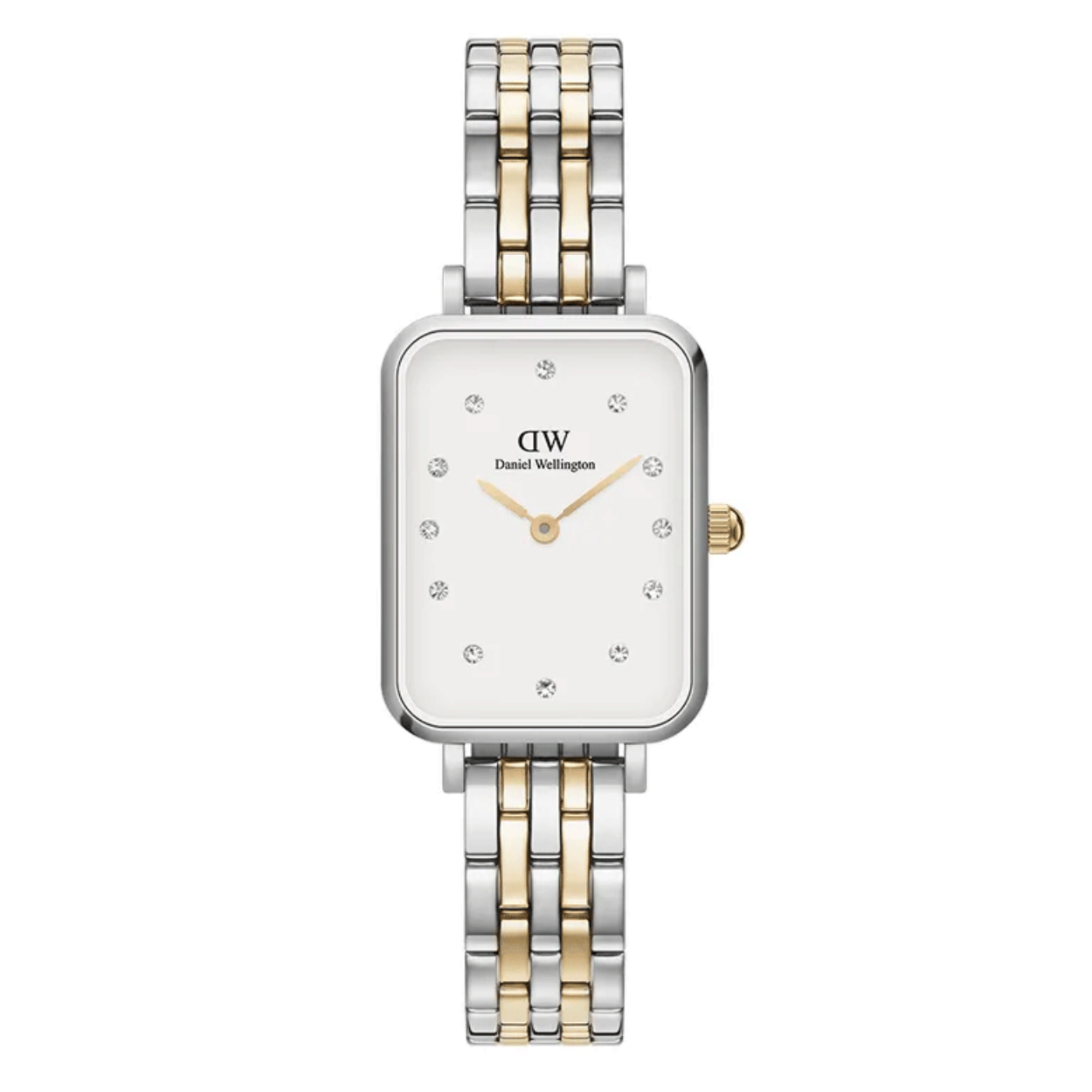 Daniel Wellington dames horloge, bicolor stalen band, rechthoekige kast, lichte wijzerplaat