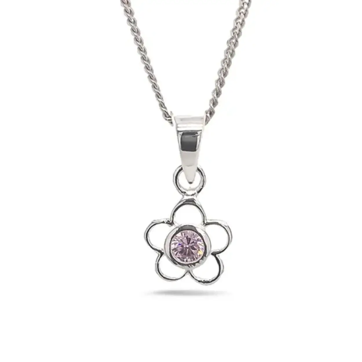 Bellini zilver hanger bloem/roze zirc.