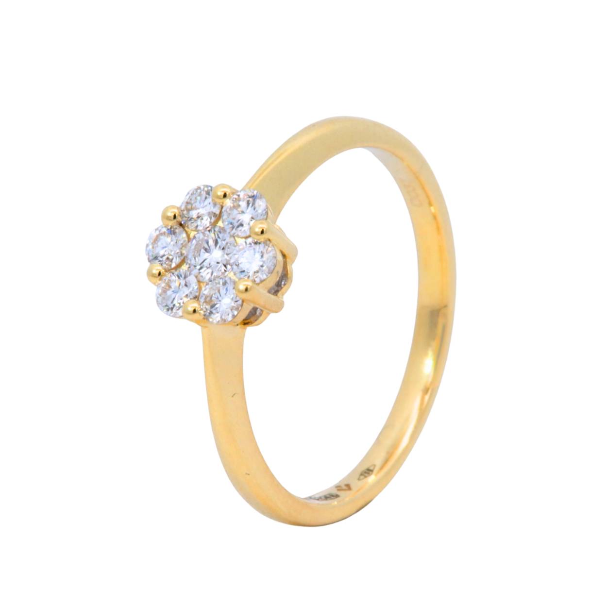 Elegante geelgouden ring 18Kt met diamanten in flowershape 0.37ct