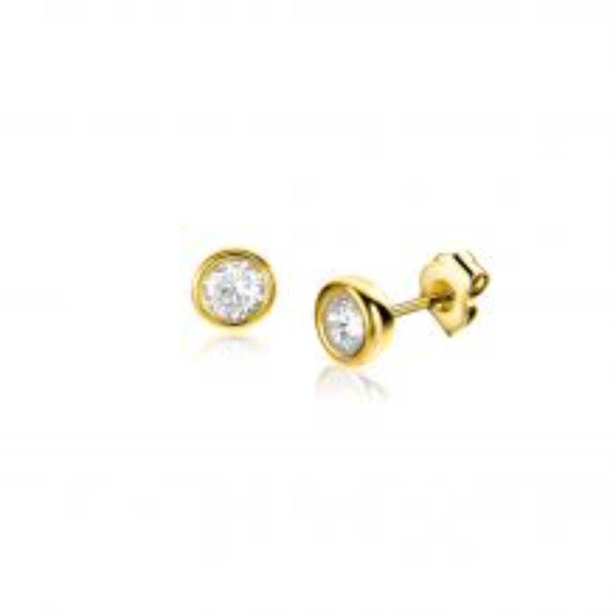 ZINZI Gold 14 krt gouden oorknoppen (4mm) met ronde zetting bezet met schitterende witte zirconia. Vervaardigd van geheel 14 karaat goud (585).