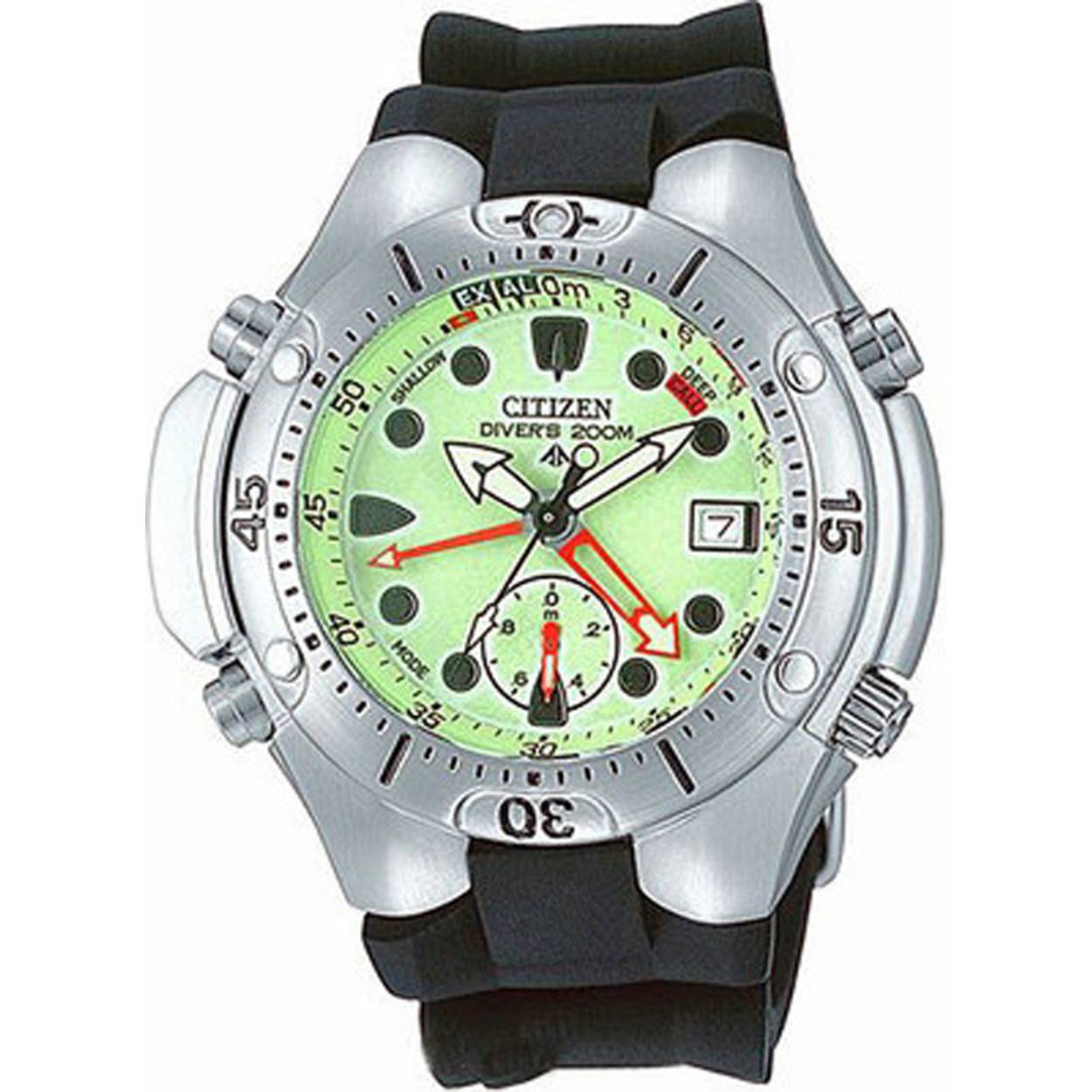 Citizen aquatimer, met licht ele wijzerplaat. Datum aanwijzing, lichtgevende wijzers.