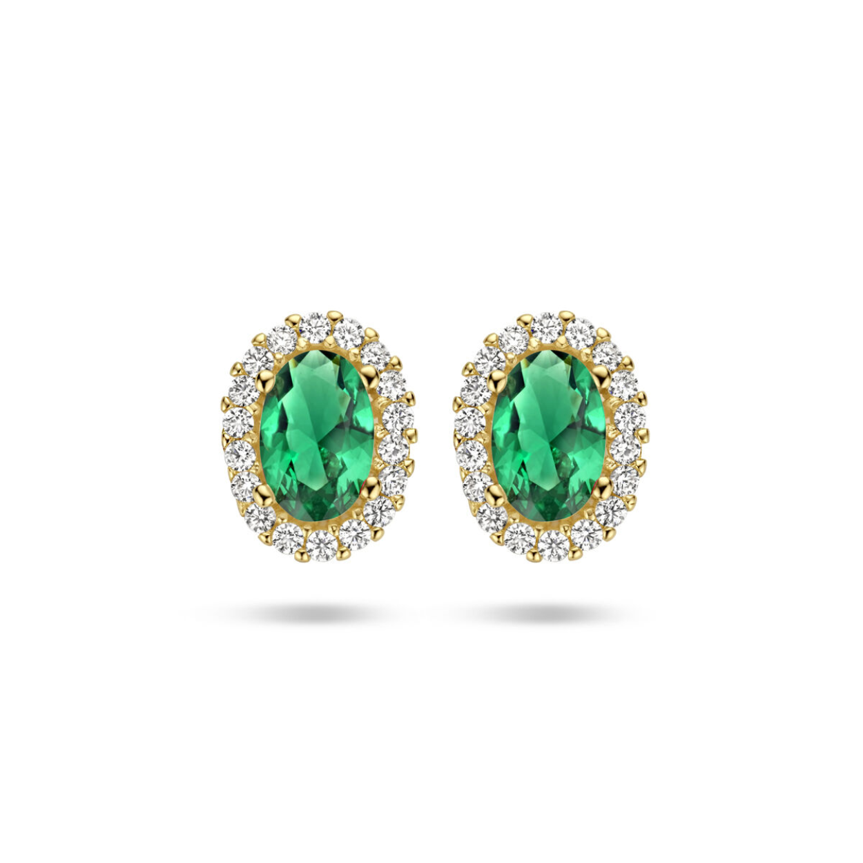 14k Geelgouden oorknoppen uitgevoerd met schitterende groene ziroknia. De oorknoppen hebben een afmeting van maat 8.5x7mm.