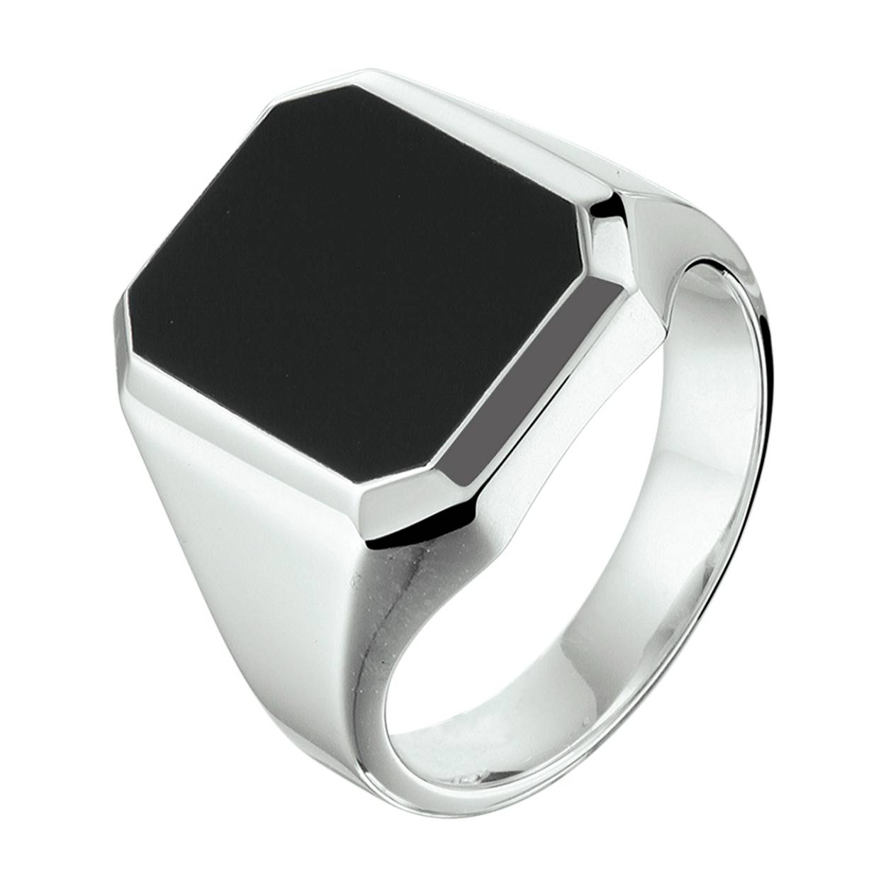 ZEGELRING ZILVER MET OYX 13 x 11 mm