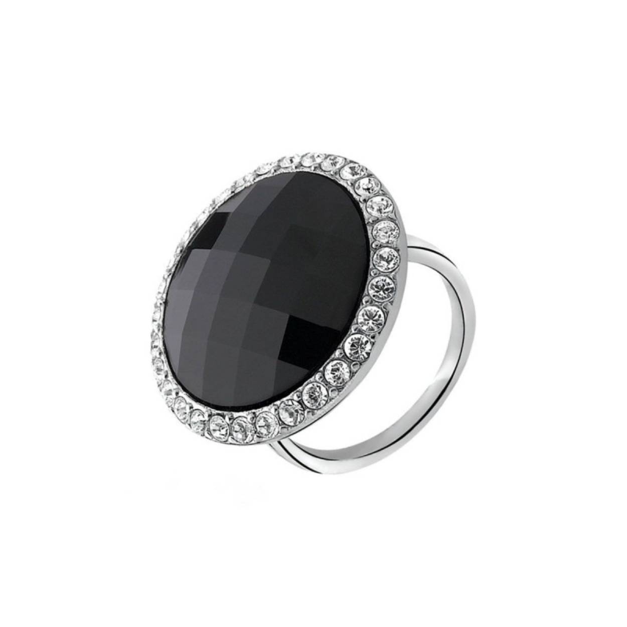ZINZI zilveren ring met zwart Swarovski kristal. De ring is vervaardigd van eerste gehalte zilver (925) en voorzien van een extra rodiumlaag voor een langdurige glans.

