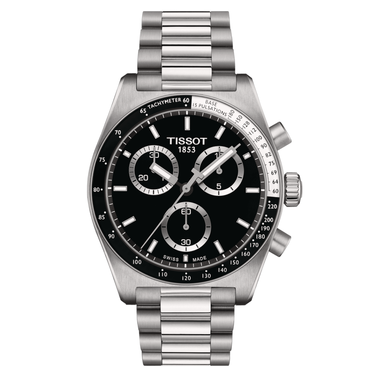 De Tissot PR516 Chronograph Quartz: een eigentijdse kijk op een gekoesterd ontwerp uit 1970. Dit horloge heeft een slanke roestvrijstalen kast van 40 mm en een dynamische wijzerplaat die de geest van snelheid en precisie belichaamt. Uitgerust met het Quartz G10.212 Powerdrive uurwerk, biedt het ongeëvenaarde nauwkeurigheid voor de actieve levensstijl. De bezel heeft een praktische tachymeter, terwijl de Super-LumiNova®️ gecoate indexen zorgen voor zichtbaarheid onder alle omstandigheden. Het veelzijdige ontwerp wordt aangevuld door een gewelfde roestvrijstalen armband met een snel verwisselbaar systeem, perfect voor de overgang van zakelijke bijeenkomsten naar casual uitjes. De PR516 Chronograph Quartz is een moderne klassieker die past bij het rijke erfgoed van Tissot.