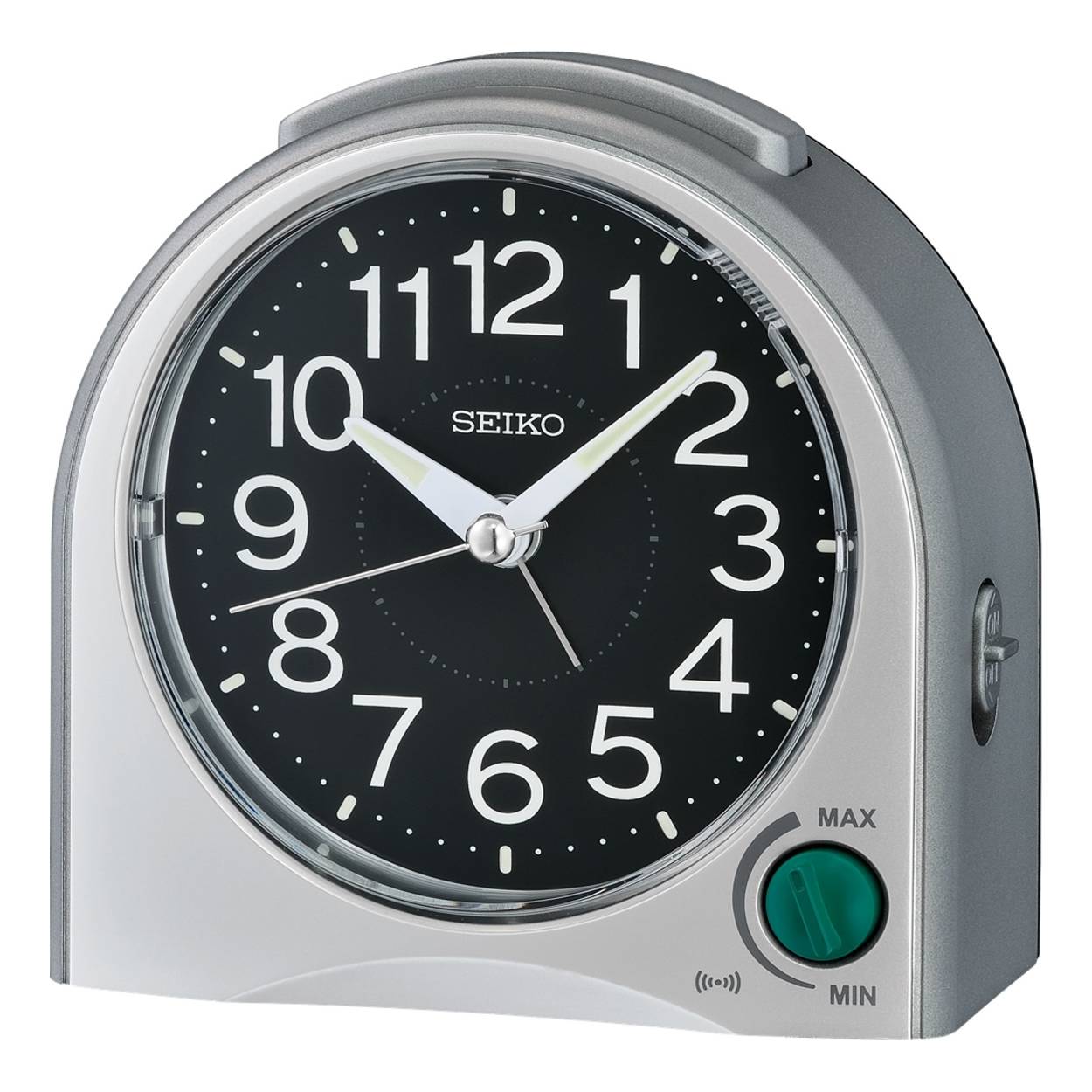 Seiko wekker QHE192N metallic zilver. Met volume controle.