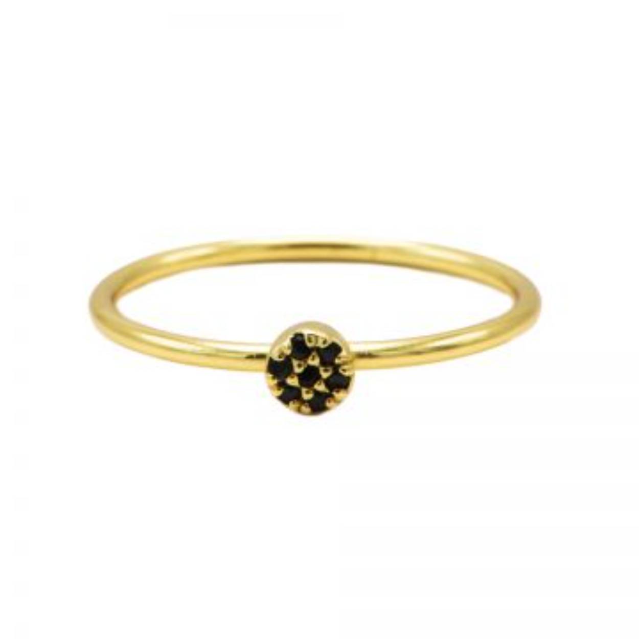 Ring Black Diamond Disc Goldplated