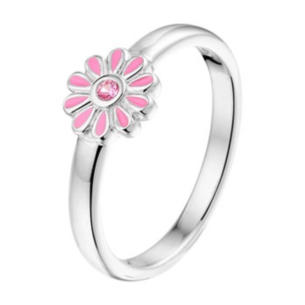 Zilver ring bloem roze zirkonia 