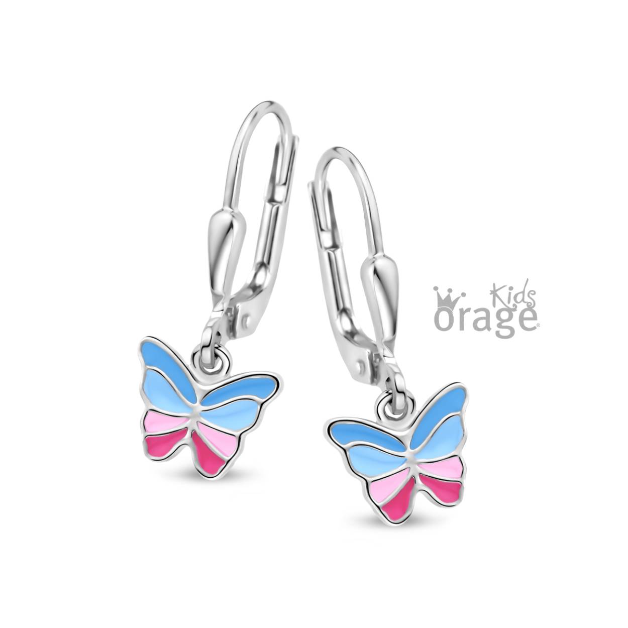 Zilveren oorhangers 'vlinder roze/blauw' van het merk Orage kids
Ook verkrijgbaar als oorstekers