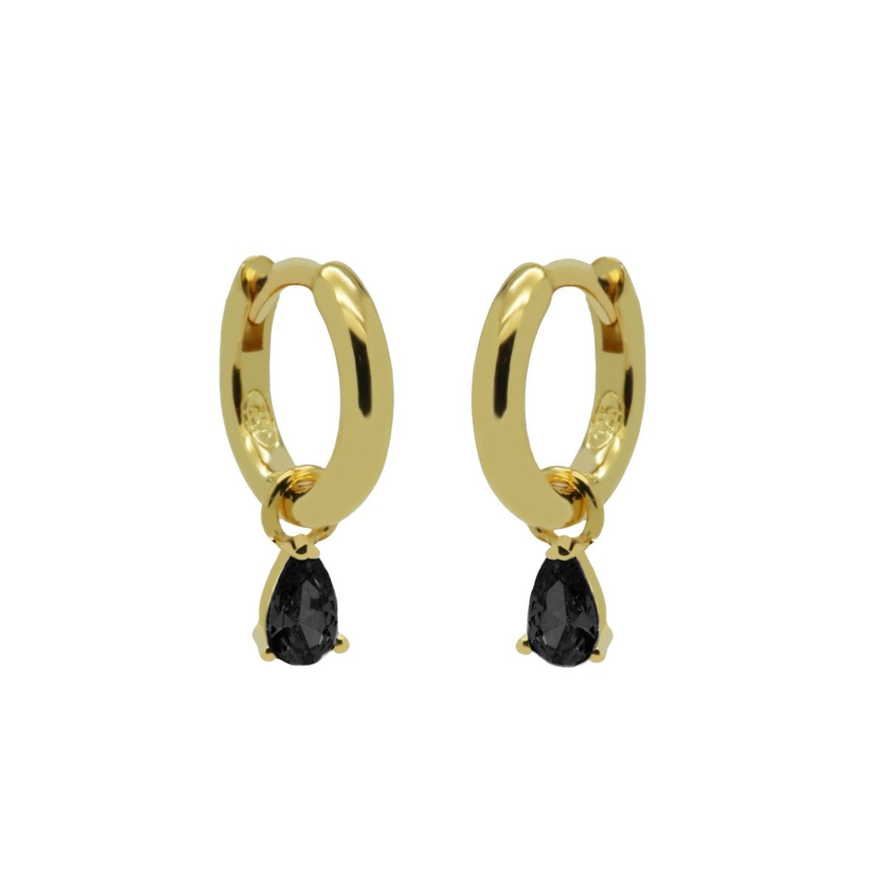 Hinged Hoops Symbols Hanging Drop Zirconia BLACK Goldplated