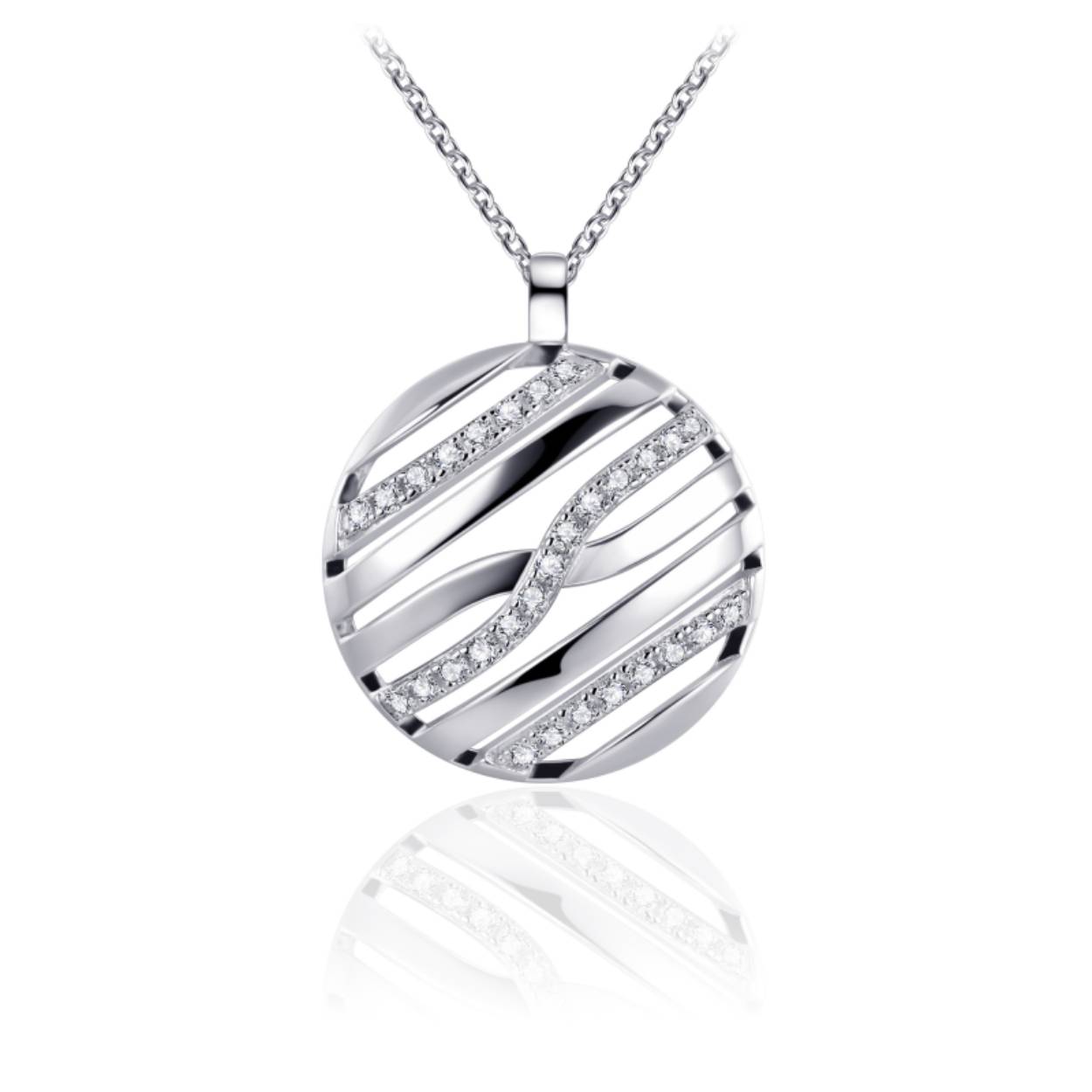 Zilveren hanger fantasie Rond ajour zirkonia incl. collier N1078