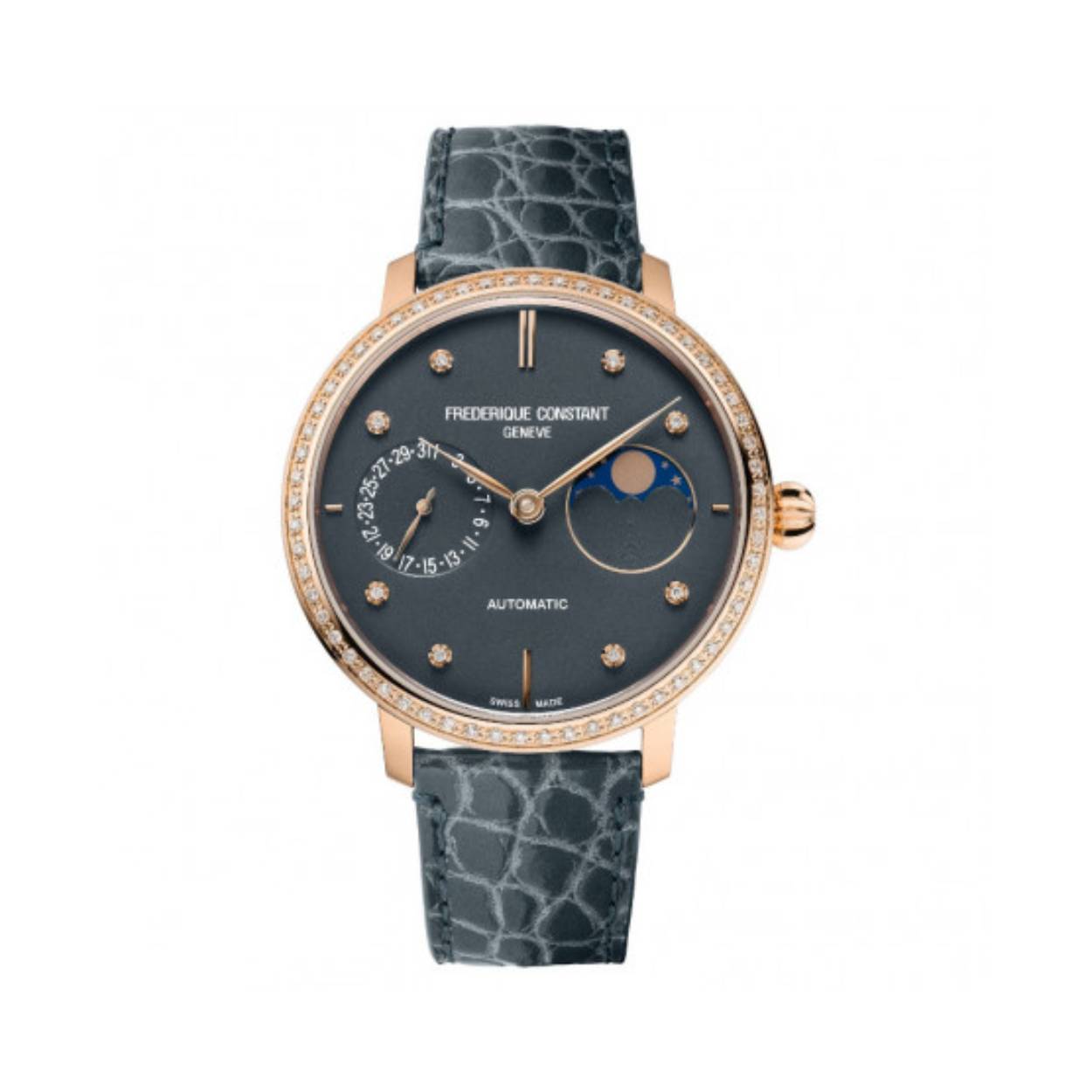 Dit dameshorloge is van het merk FREDERIQUE CONSTANT. Het horloge heeft een band gemaakt van alligator round scales. De diameter van de kast is 38.80 mm en de kast is 11.17 mm dik.
De verdere specificaties van het horloge zijn als volgt:
Glassoort: saffier
Bandbreedte (mm): 18
Kastmateriaal: edelstaal
Waterdichtheid: 3 ATM
Techniek: manufactur