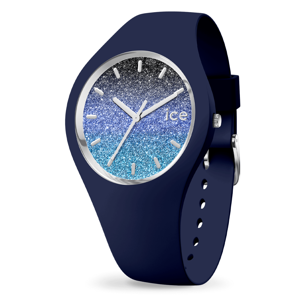 Het is tijd om te schitteren en voluit te gaan voor elegantie om je pols met de ICE glitter Midnight blue! Dit horloge heeft een zijdezacht en supersoepel diepblauw bandje en een prachtige wijzerplaat met een blauw gradiënteffect en zilveren glitter. Dit elegant, feestelijk en stralend horloge is het ideale accessoire om op te vallen op een verfijnde manier.
