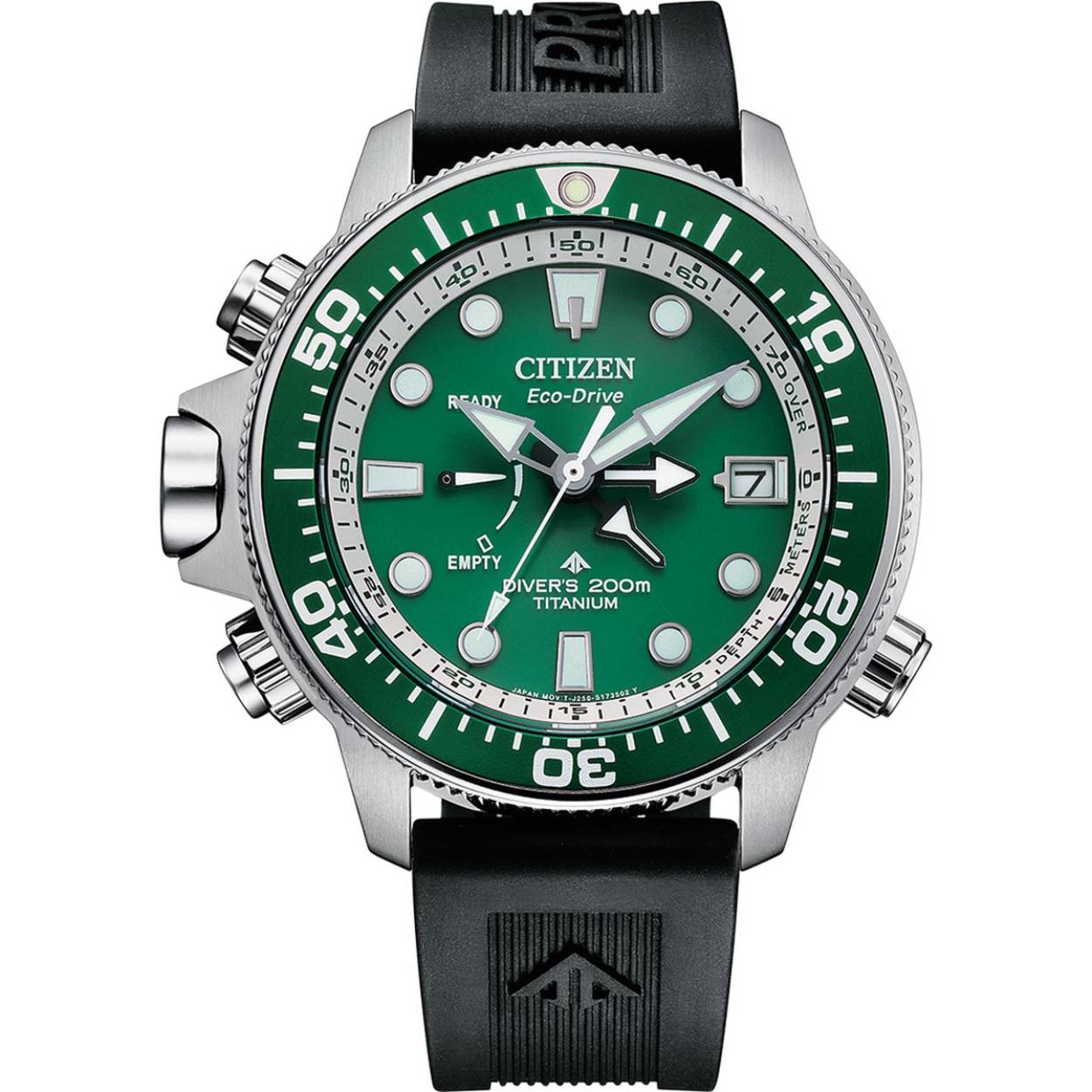 Citizen promaster duik horloge. 
Groene wijzerplaat met lichtgevende wijzers met datum aanduiding.
