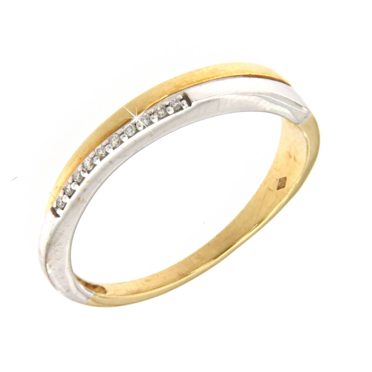 ring in 18kt wit en geel goud met diamant 0.04ct