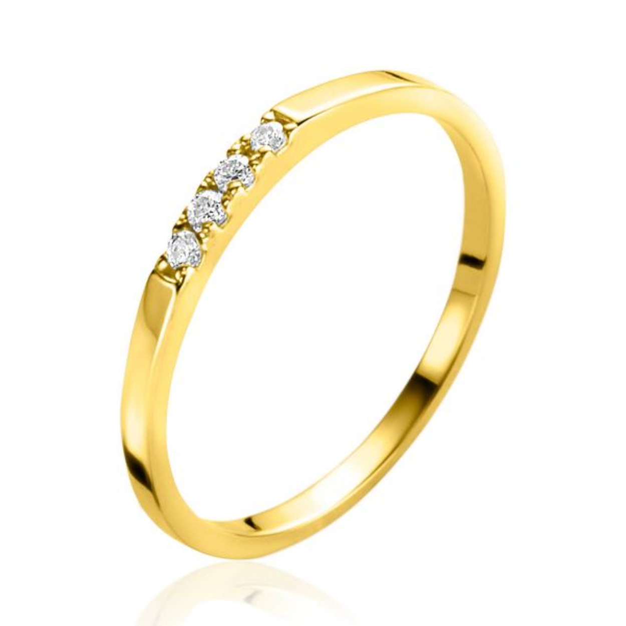ZINZI Gold 14 karaat gouden ring (1,7mm breed) bezet met vier witte zirconia's. Gemakkelijk te combineren met andere ZINZI Gold ringen. Vervaardigd van geheel 14 karaat goud (585).