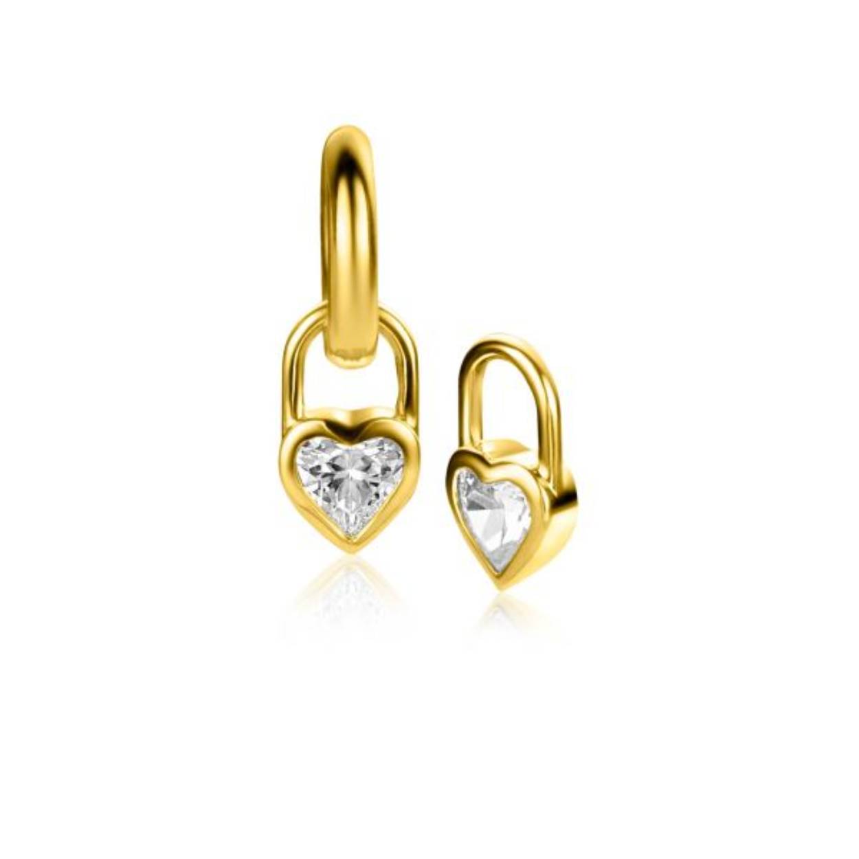 ZINZI gold plated zilveren oorbedels in hartvorm en bezet met witte zirconia. Met mooie sierlijke hangogen. De oorbedels zijn 12mm lang en 6mm breed. De oorringen zijn niet bij de prijs inbegrepen. Vervaardigd van eerste gehalte zilver (925) en extra 14K geel verguld.
