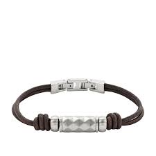 heren armband bruin leer met staal 19-21cm
