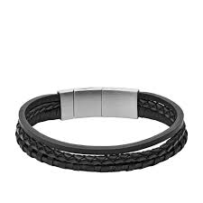 Heren armband zwart leer met staal 21cm