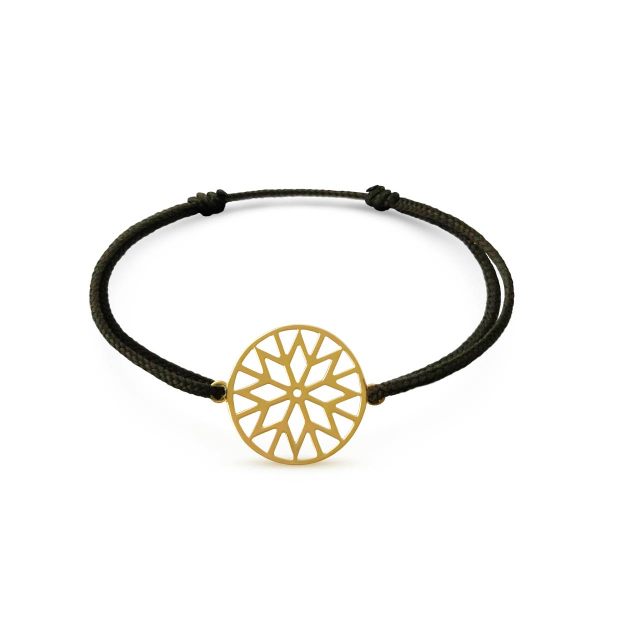 Onze Signature Culet-armband in geelgoud met groen katoen  is gemaakt van hoogwaardig 18 karaats geelgoud. Andere kleuren bandjes ook mogelijk.

(Foto heeft zwart katoenen koord)