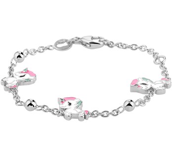 Gerhodineerd 925 zilveren armband uitgevoerd met bolletjes en eenhoorns.