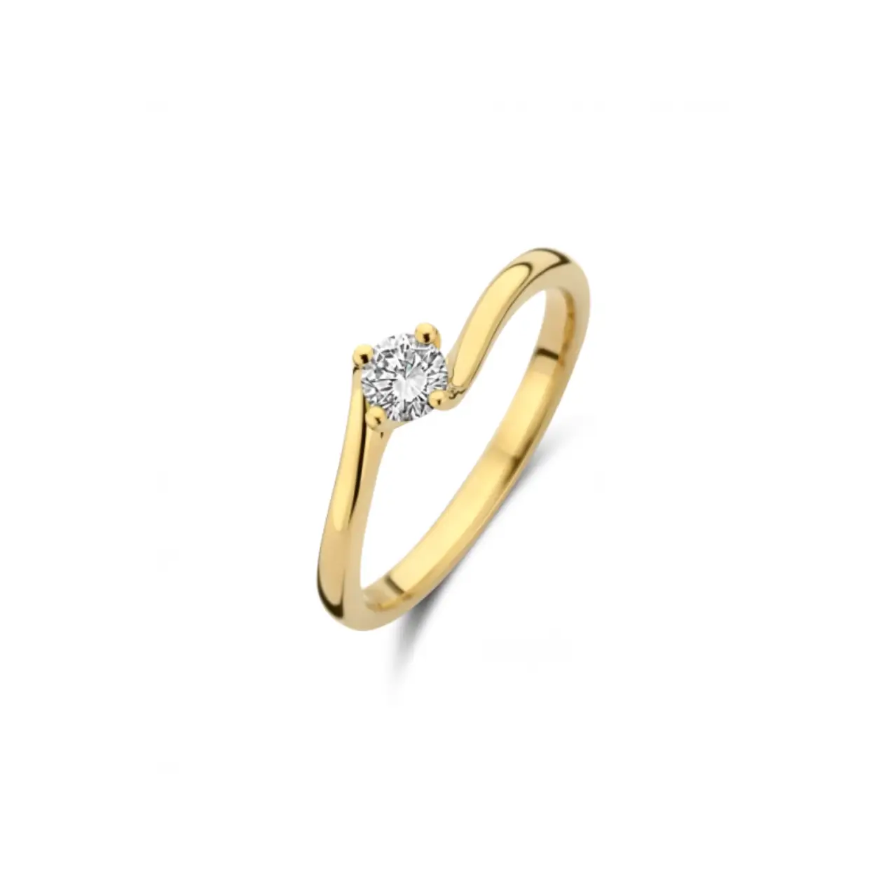 gouden ring met briljant, Fluente 1x0.18ct mt17,5