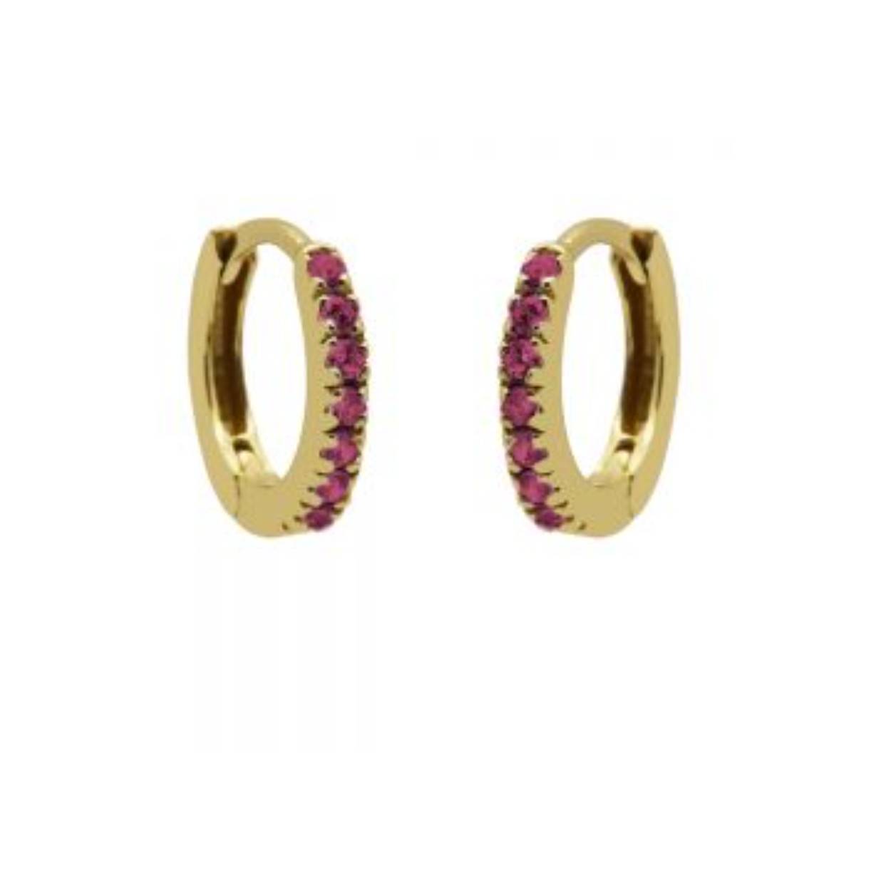 Plain Hoops Round Emerald Ruby Red 13MM Goldplated